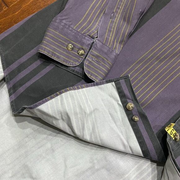 1877 BachRach Vintage 90s Black Purple Striped Button Front Shirt Men's Size XL - Picture 5 of 8